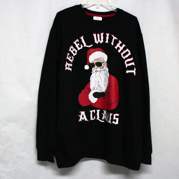 Men's Rebel Without A Claus 2XL (50-52) Christmas Holiday Fleece Sweatshirt - Picture 2 of 11
